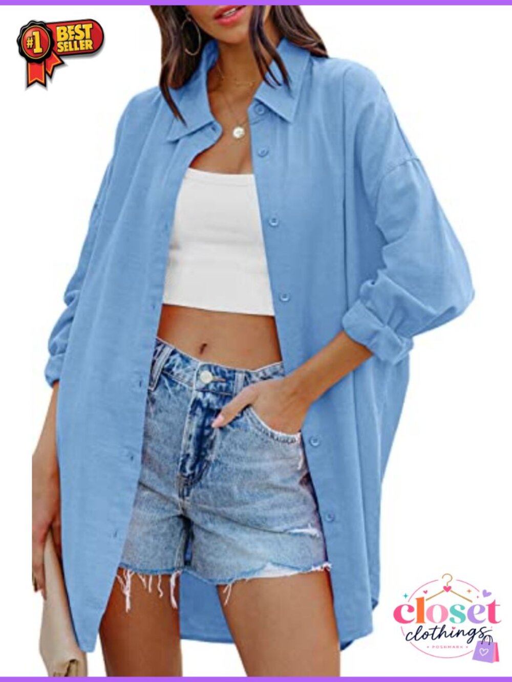 Womens Oversized Button Down Shirt Long Sleeve Loose Fit Casual Blouse with